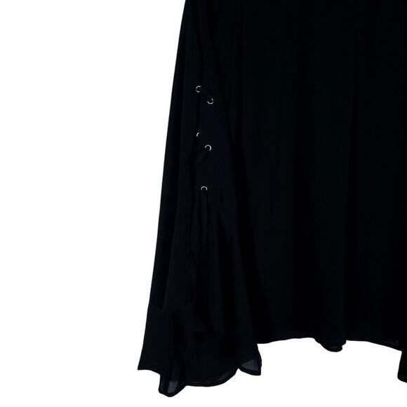 Eloquii Womens 18 Black Flowy Blouse Lace Up Bell Sleeves Boho Chic Gothic Glam - Picture 13 of 16